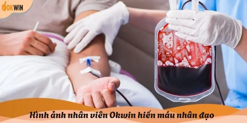 Hình ảnh nhân viên Okwin hiến máu nhân đạo